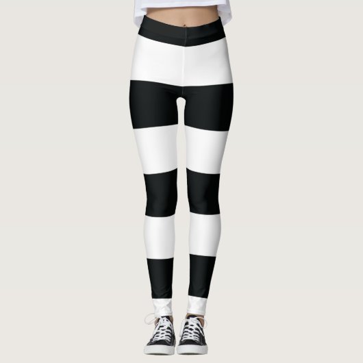 Mydeas | Zwarte en witte brede strepen Leggings (Voorkant)