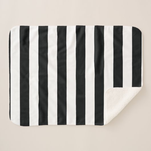 Mydeas | Zwarte en witte dikke strepen Sherpa Deken (Voorkant (horizontaal))