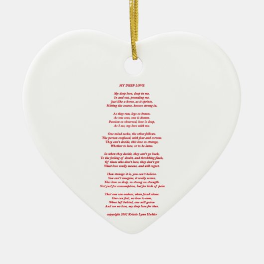 MyDeepLovePoemTextRedOnWhite021411 Keramisch Ornament (Voorkant)