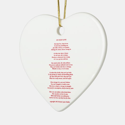 MyDeepLovePoemTextRedOnWhite021411 Keramisch Ornament (Links)