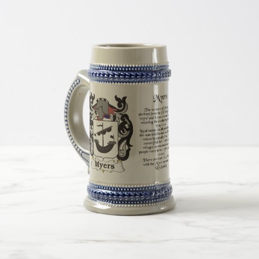 Myers Family Crest Stein Bierpul (Voorkant links)