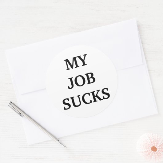MYJOB SUCKS RONDE STICKER (Envelop)