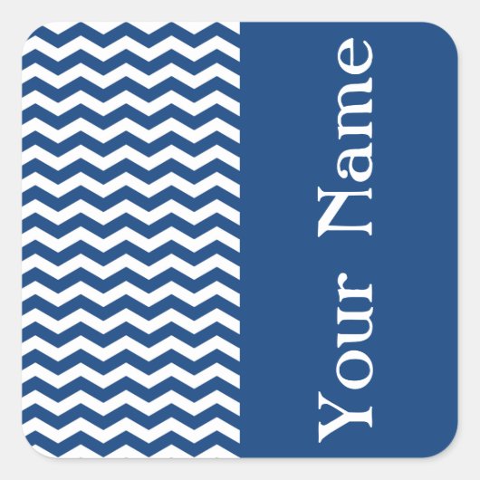 Mykonos Blue Wave Chevron met naam Vierkante Sticker (Voorkant)