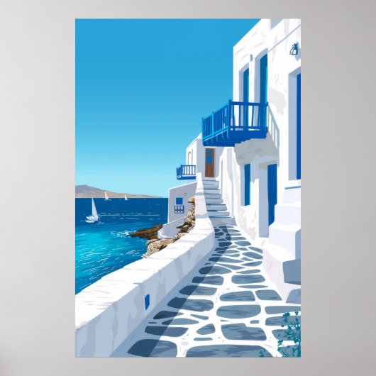 Mykonos Blue Zee Uitzicht Poster (Voorkant)