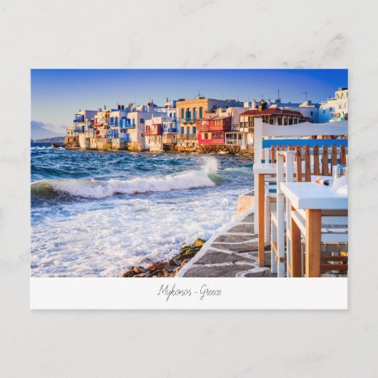 Mykonos briefkaart met Little Venice, Griekenland (Voorkant)