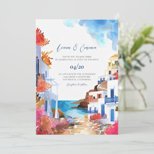 Mykonos bruiloft nodig Griekse bruiloft bestemming Kaart (Staand voorkant)