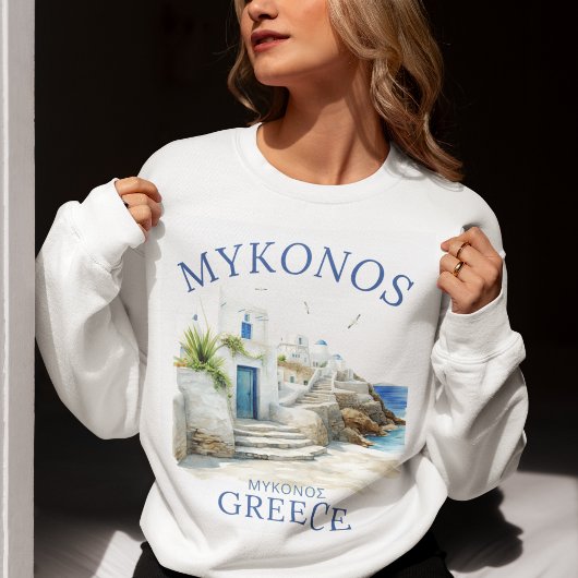 Mykonos Coastal Serenity in Watercolor Trui