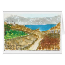 "Mykonos from Delos" uitzicht waterverf art card