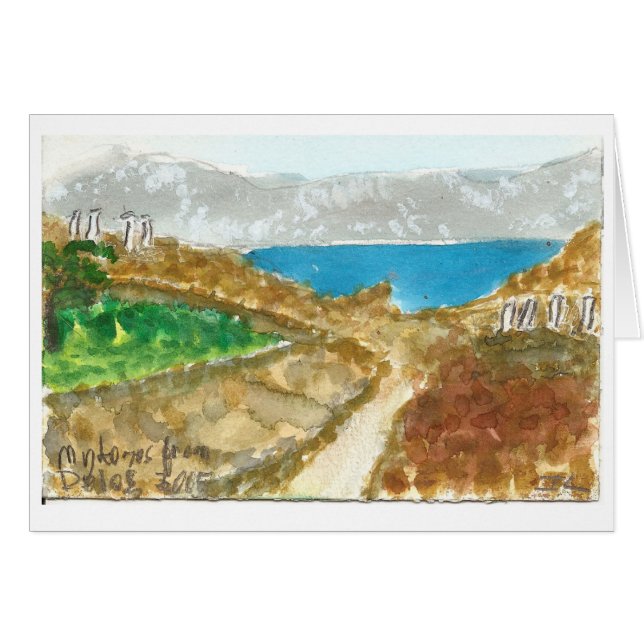 "Mykonos from Delos" uitzicht waterverf art card (Voorkant Horizontaal)