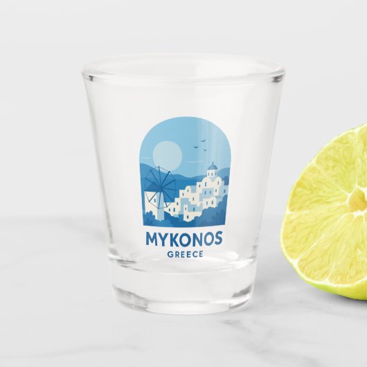 Mykonos Greece Blue Minimalist Travel Art  Shot Glas (Voorkant)