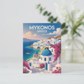 Mykonos Greece Coast Travel Art Vintage Briefkaart (Staand voorkant)