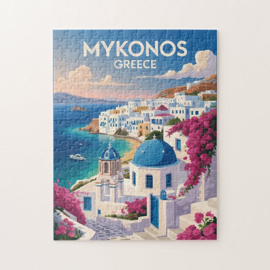 Mykonos Greece Coast Travel Art Vintage Legpuzzel (Verticaal)