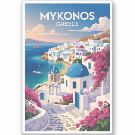 Mykonos Greece Coast Travel Art Vintage Sticker (Voorkant)