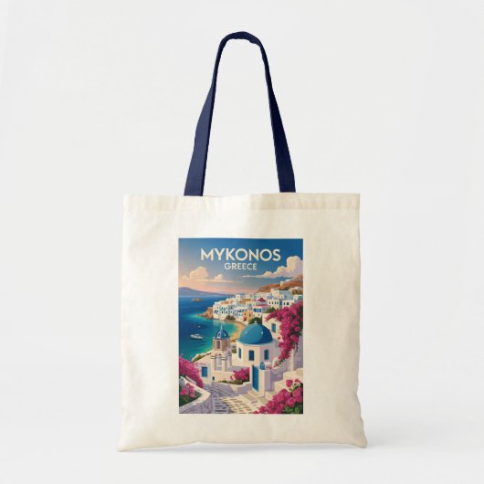 Mykonos Greece Coast Travel Art Vintage Tote Bag (Voorkant)