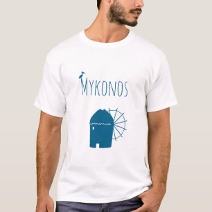 Mykonos, Greece: Iconic Windmill and pelican bird T-shirt