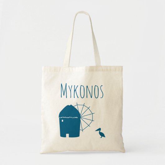 Mykonos, Greece: Iconic Windmill and pelican bird Tote Bag (Voorkant)
