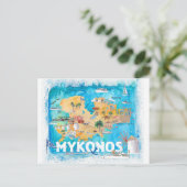 Mykonos Greece Illustrated Map met hoofdwegen Briefkaart (Staand voorkant)