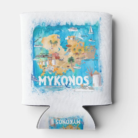 Mykonos Greece Illustrated Map met Landmarks Blikjeskoeler (Achterkant)