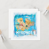 Mykonos Greece Illustrated Map met Landmarks Kaart (Voorkant / Achterkant in situ)