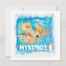 Mykonos Greece Illustrated Map met Landmarks Kaart