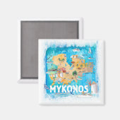 Mykonos Greece Illustrated Map met Landmarks Magneet (Voorkant / Achterkant)