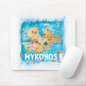 Mykonos Greece Illustrated Map met Landmarks Muismat (Met muis)