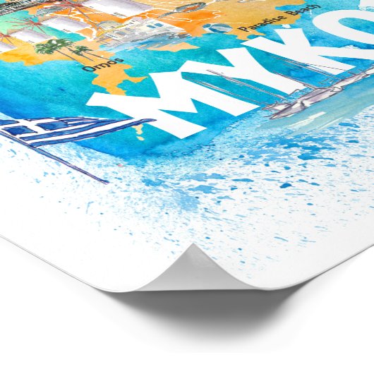 Mykonos Greece Illustrated Travel Map Poster (Hoek)
