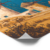 Mykonos Greece Illustration Travel Art Vintage Poster (Hoek)