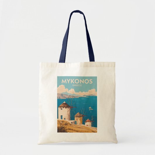 Mykonos Greece Illustration Travel Art Vintage Tote Bag (Voorkant)