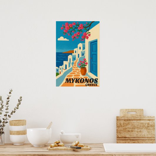 Mykonos Greece Seaside Travel Poster (Keuken)