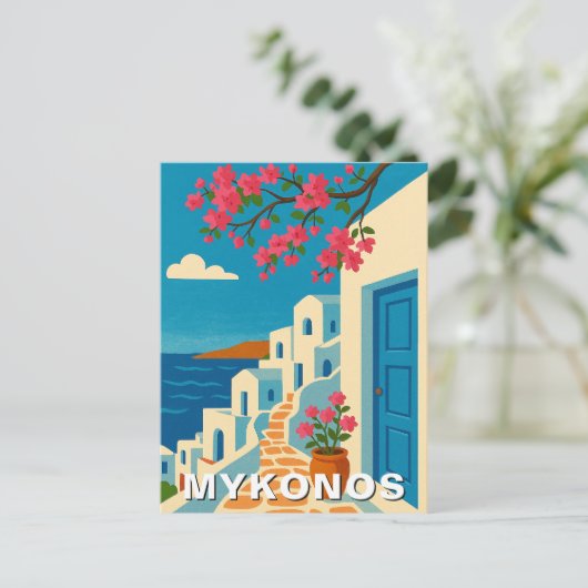 Mykonos Greece Summer Vintage Travel Briefkaart (Staand voorkant)
