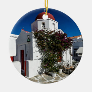 Mykonos Greece Travel - Church Cafe Europe Tourism Keramisch Ornament