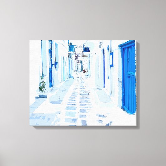 Mykonos Greece Waterverf Digital Painting Canvas Afdruk (Voorkant)