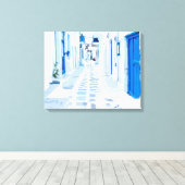 Mykonos Greece Waterverf Digital Painting Canvas Afdruk (Insitu (Houten vloer))