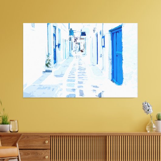 Mykonos Greece Waterverf Digital Painting Canvas Afdruk (Insitu (Woonkamer))