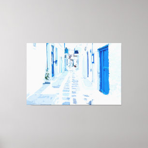 Mykonos Greece Waterverf Digital Painting Canvas Afdruk
