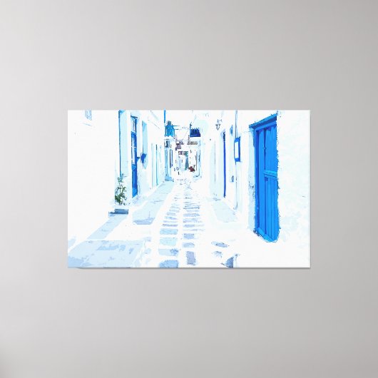 Mykonos Greece Waterverf Digital Painting Canvas Afdruk (Voorkant)