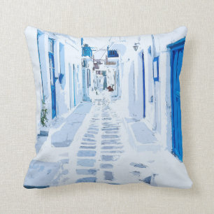 Mykonos Greece Waterverf Digital Painting Kussen