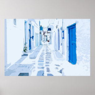 Mykonos Greece Waterverf Digital Painting Poster