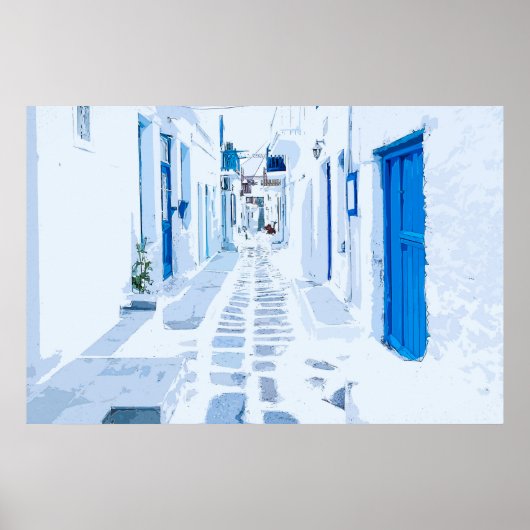 Mykonos Greece Waterverf Digital Painting Poster (Voorkant)