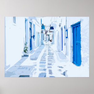 MyKonos Greece Waterverf Digital Painting Poster
