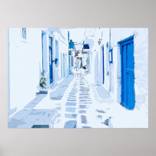 MyKonos Greece Waterverf Digital Painting Poster (Voorkant)