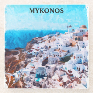 Mykonos Griekenland Aquarel Schilderij Glazen Onderzetter