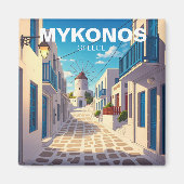 Mykonos Griekenland Cycladen Travel Windmill Magneet (Voorkant)