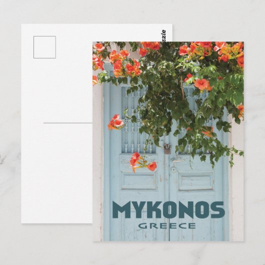 Mykonos Griekenland Deeg met Bloemen Briefkaart (Voorkant / Achterkant)