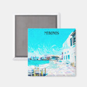 Mykonos Griekenland Egeïsche Zee Olieverf Illustra Magneet (Voorkant / Achterkant)