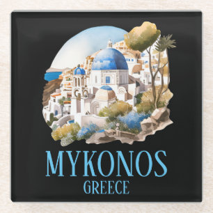 Mykonos Griekenland Grieks eiland Vintage reizen Glazen Onderzetter