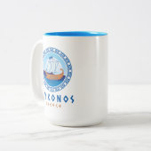 Mykonos, Griekenland Grieks scheepsontwerp Tweekleurige Koffiemok (Voorkant links)