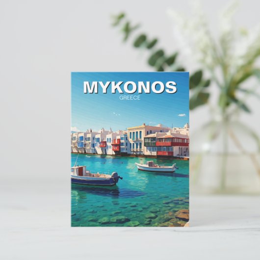 Mykonos Griekenland Griekse eilanden boten Briefkaart (Staand voorkant)