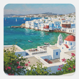 Mykonos Griekenland Griekse eilanden Klein Venetië Vierkante Sticker